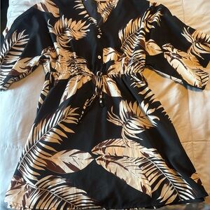 SHEIN Black and Cream Leaf Pattern Dress